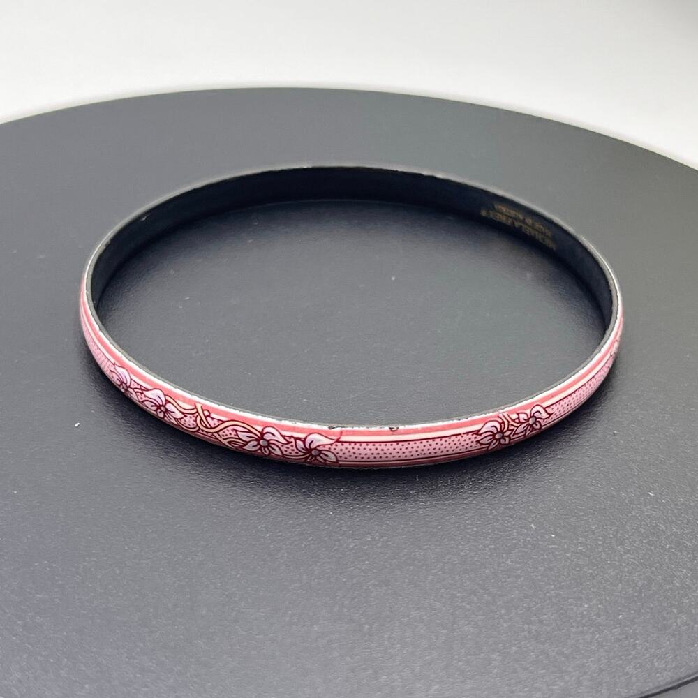 Michaela Frey Team Vintage Pink Mauve‎ Flowers Austria Enameled Bangle Bracelet